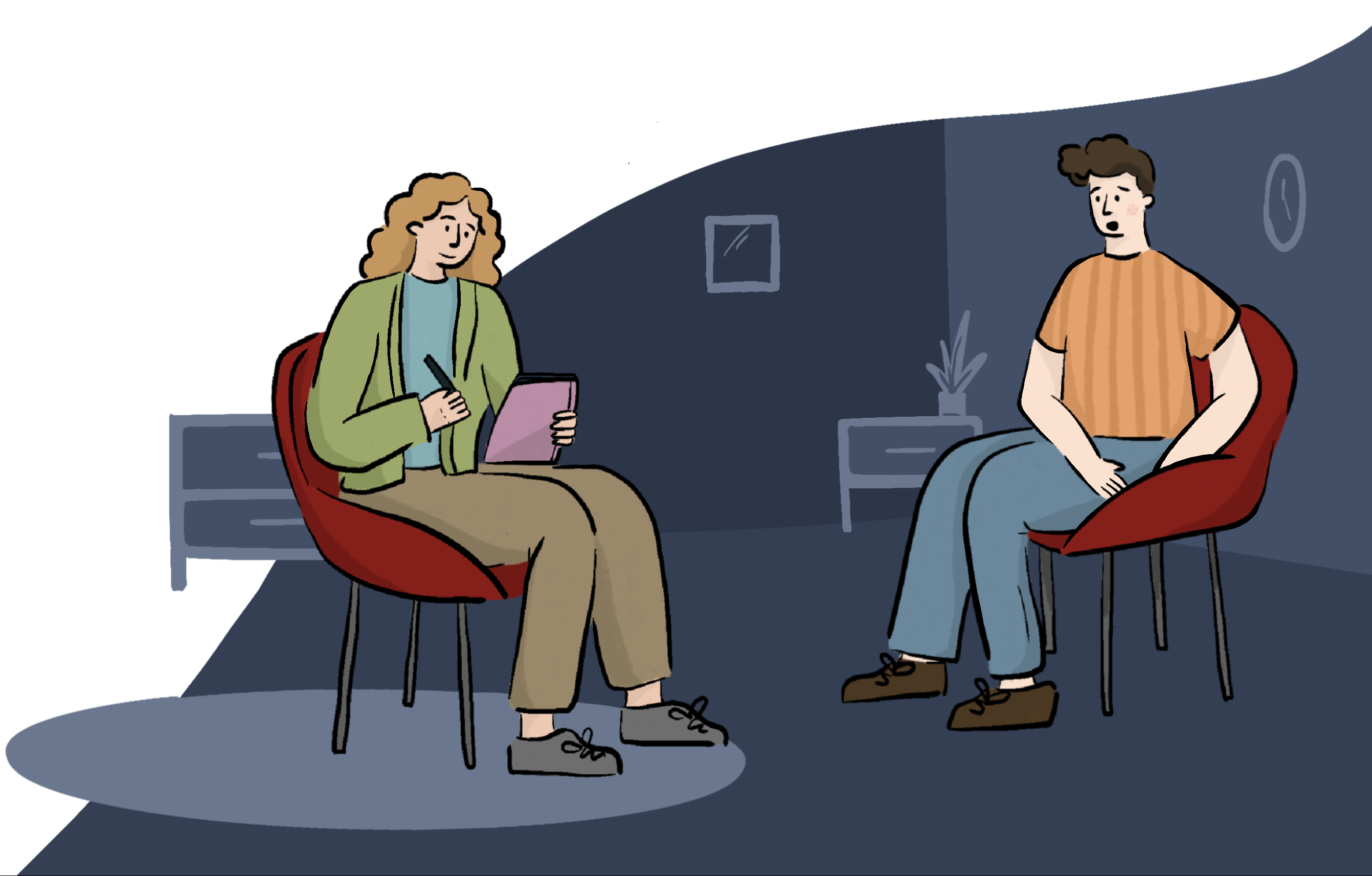 An illustration of a therapy session taking place